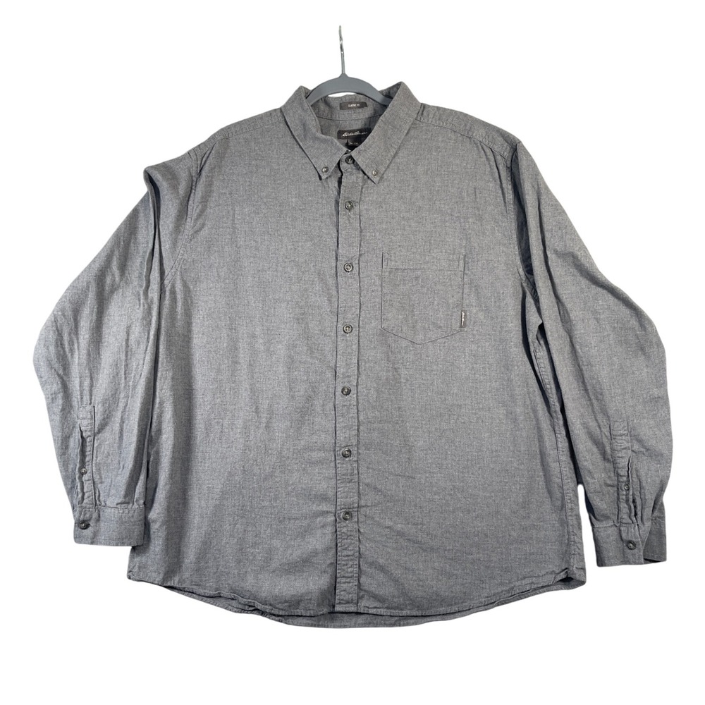 Eddie Bauer‎ Mens 2XL Gray Flannel Button Up Shirt Long Sleeve Classic Fit